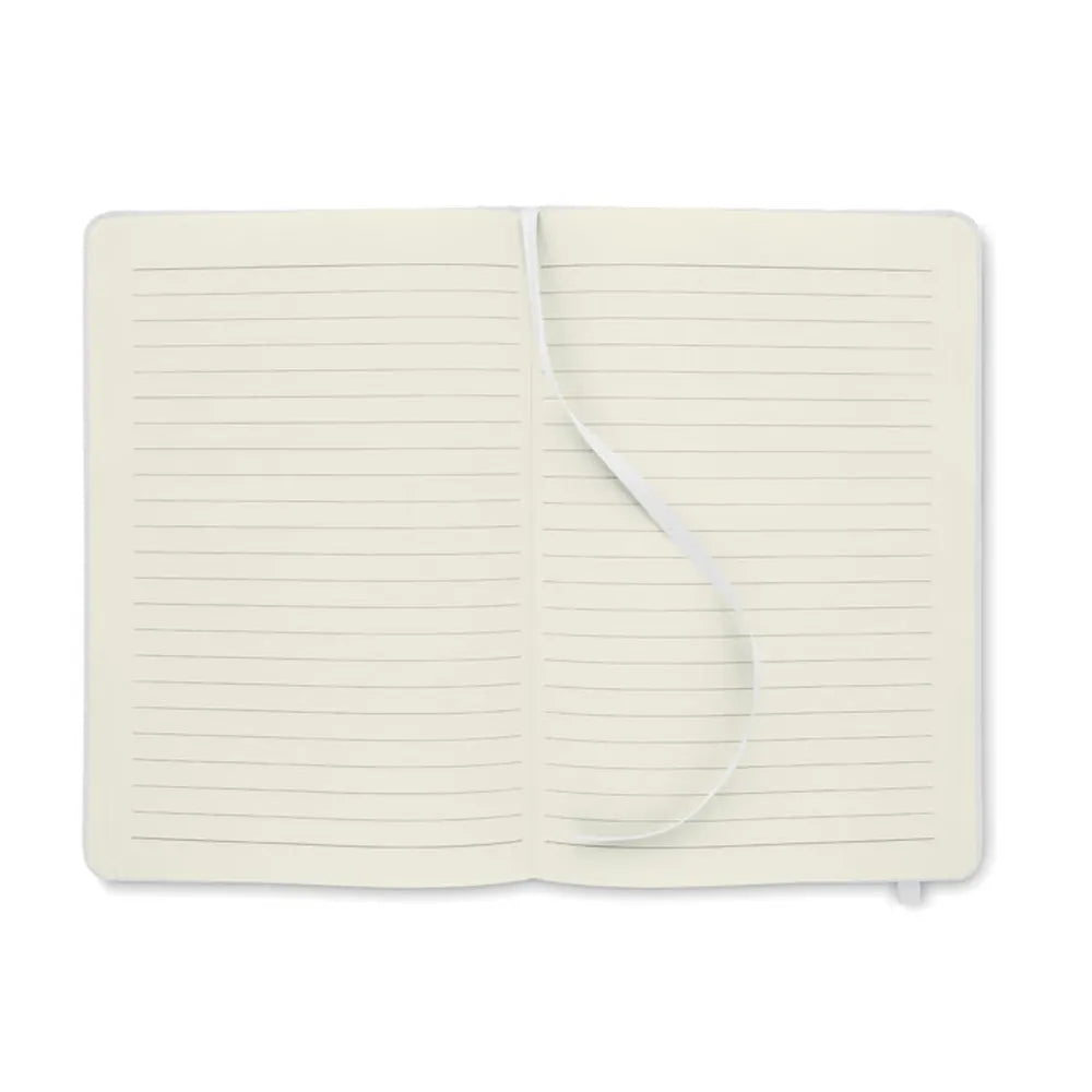 A5 notitieboek met 600d rPET omslag gerecycled papier opengeslagen, Crème en wit - 199966