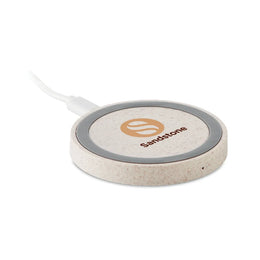 Draadloze oplader van tarwestro en ABS 15 w met bedrukking, Beige - 199996
