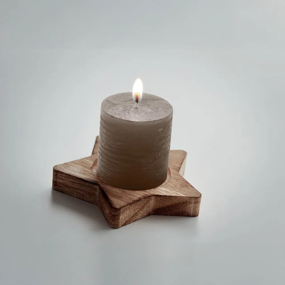 Houten ster kaarsenhouder vanille bruin sfeer foto 19CX1481