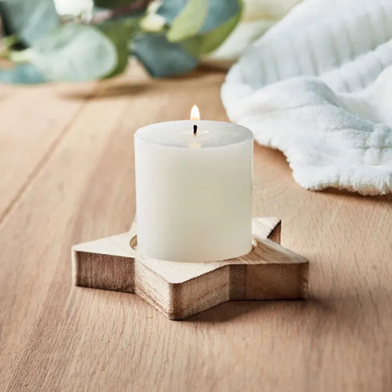 Houten ster kaarsenhouder vanille wit sfeer foto 19CX1481