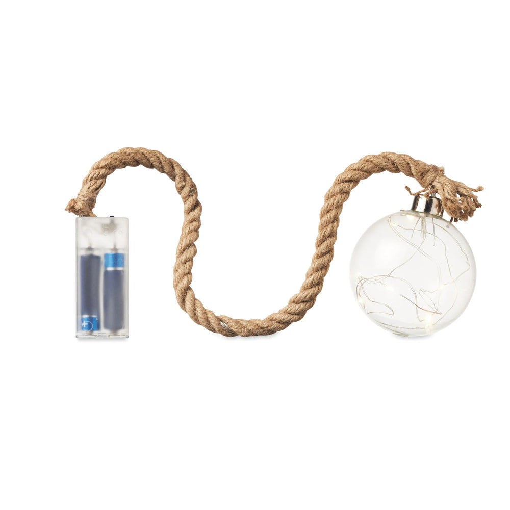 Glazen kerstbal met warmgele LED-verlichting