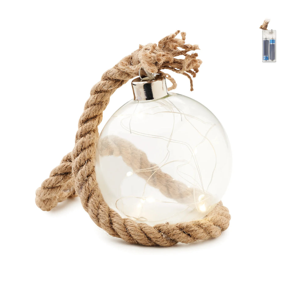 Glazen kerstbal met warmgele LED-verlichting