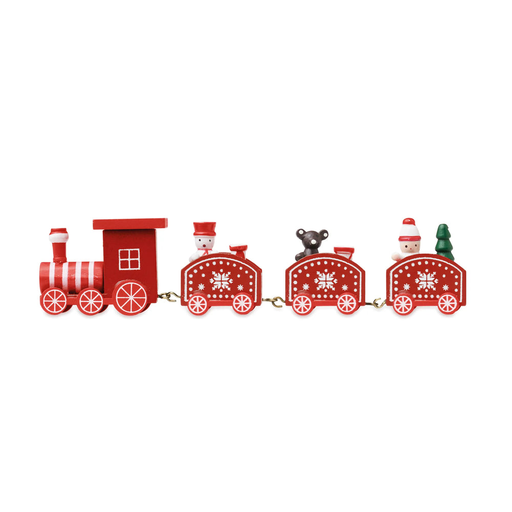 Houten kersttrein als decoratie met eigen logo - Rood