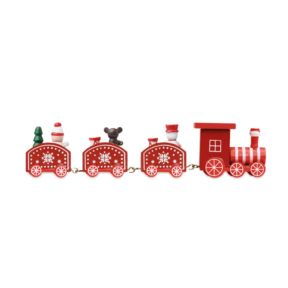 Houten kersttrein als decoratie met eigen logo - Rood