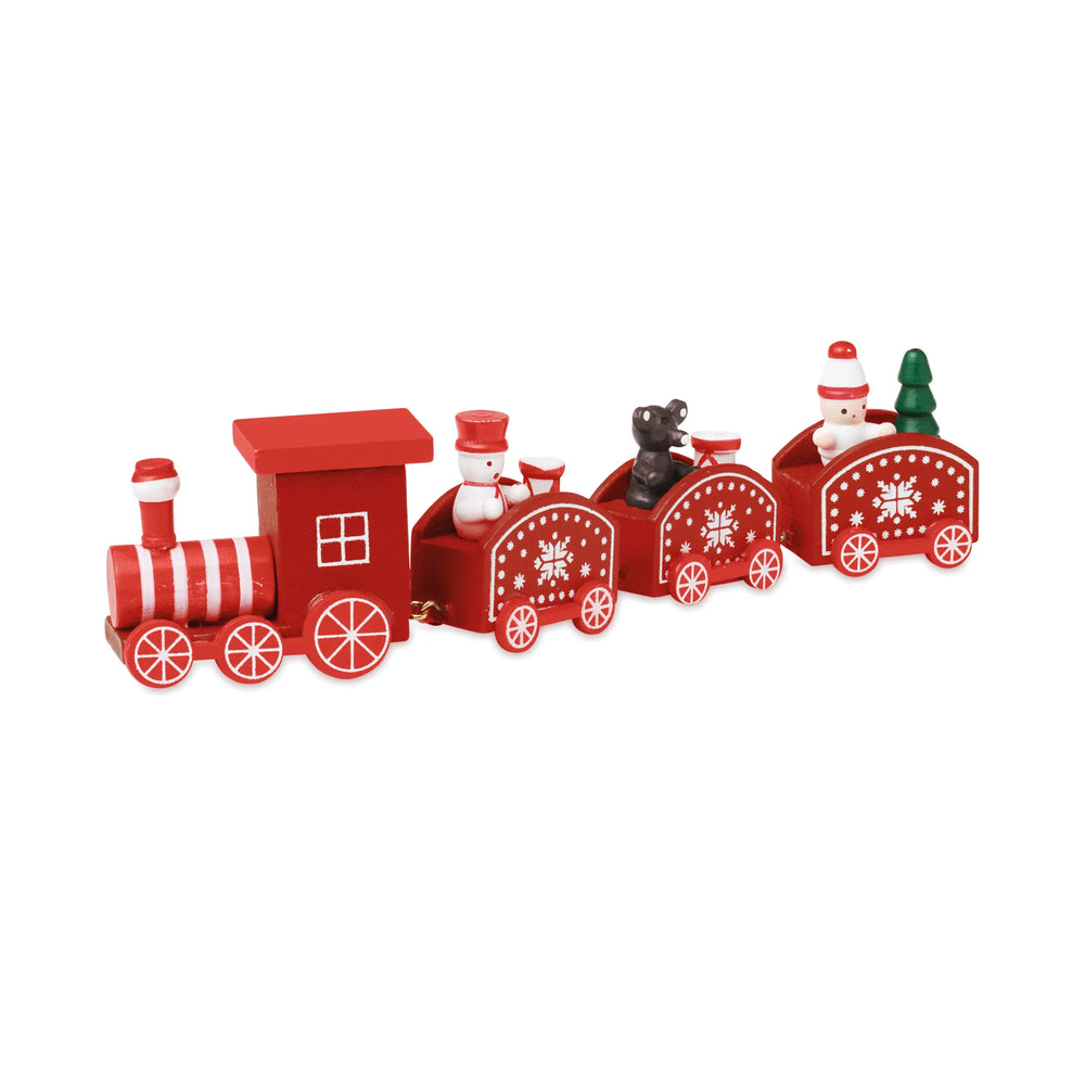 Houten kersttrein als decoratie met eigen logo - Rood