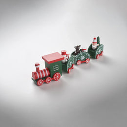 Houten kersttrein schuin aanzicht, Groen en rood - 19cx1559