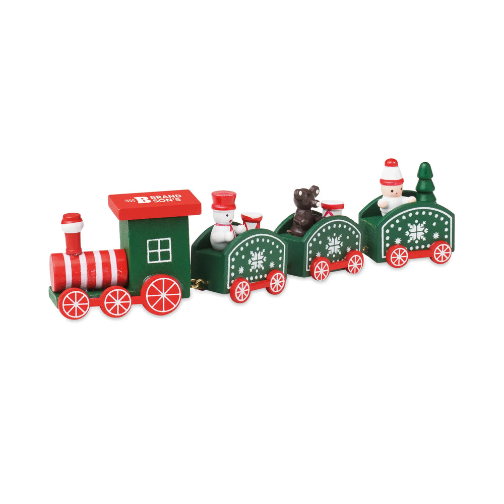 Houten kersttrein als decoratie met eigen logo - Groen