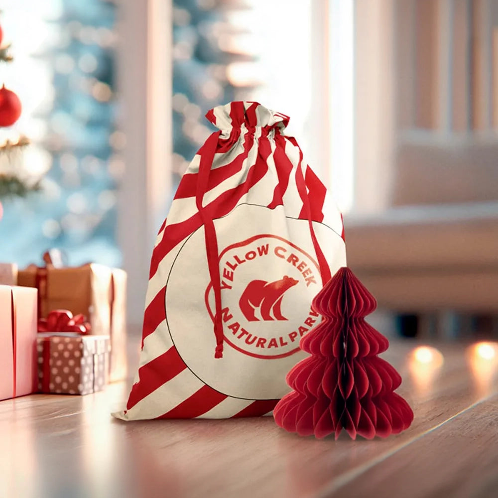 Grote katoenen kerstzak met trekkoord - Rood