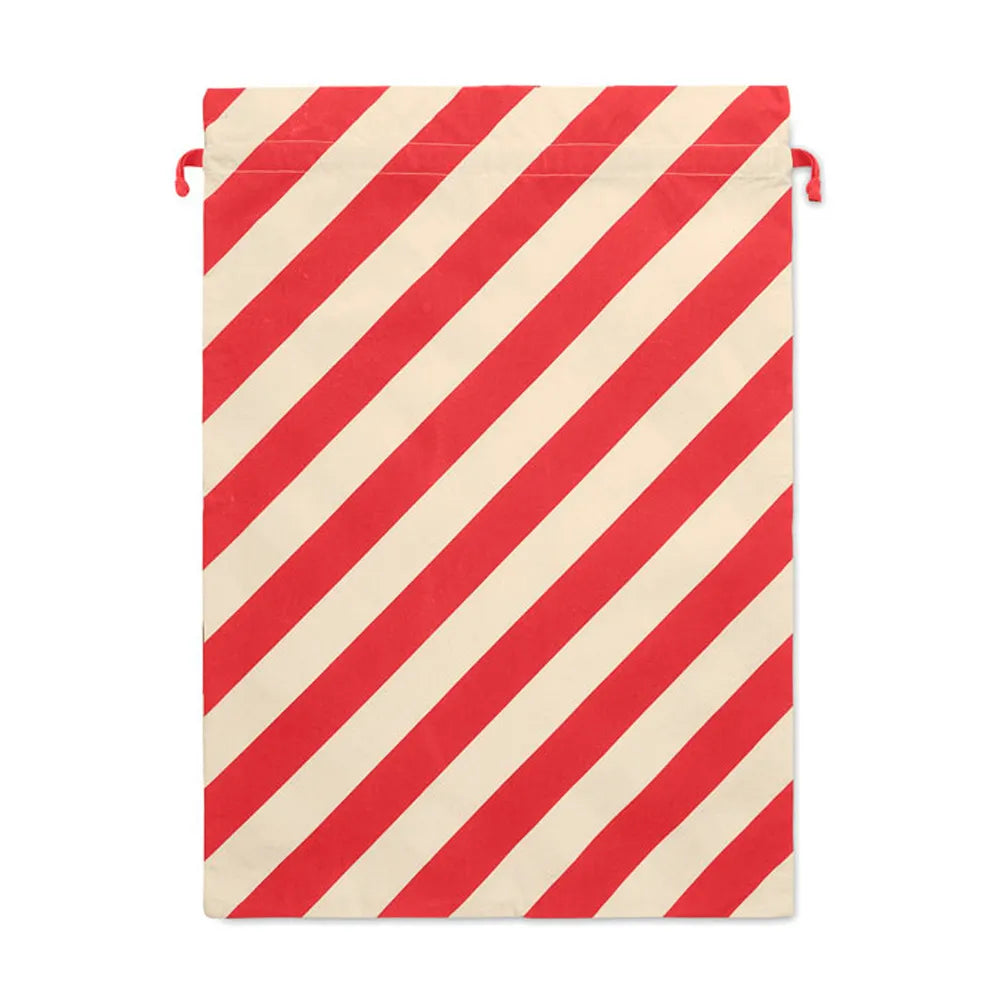 Grote katoenen kerstzak met trekkoord - Rood