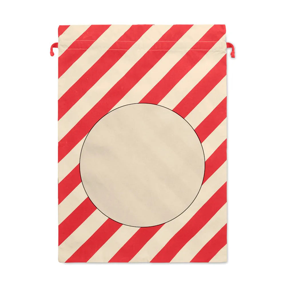 Grote katoenen kerstzak met trekkoord - Rood