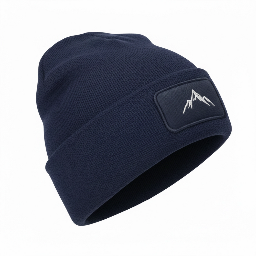 muts unisex grof gebreid blauw met geborduurd logo 201451