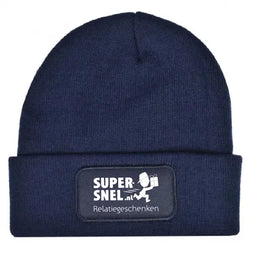 muts unisex grof gebreid blauw met logo 201451