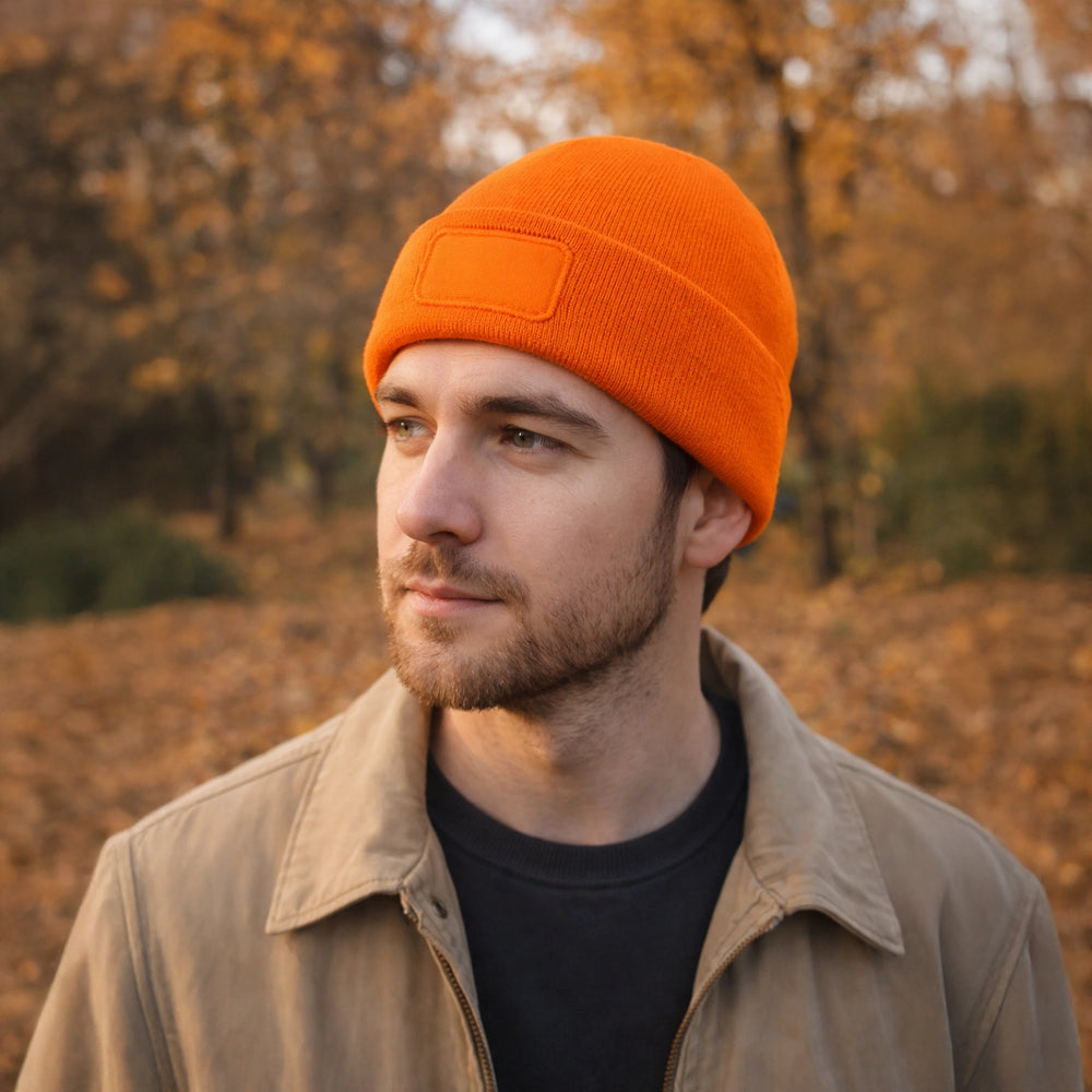 Man met muts unisex grof gebreid oranje 201451