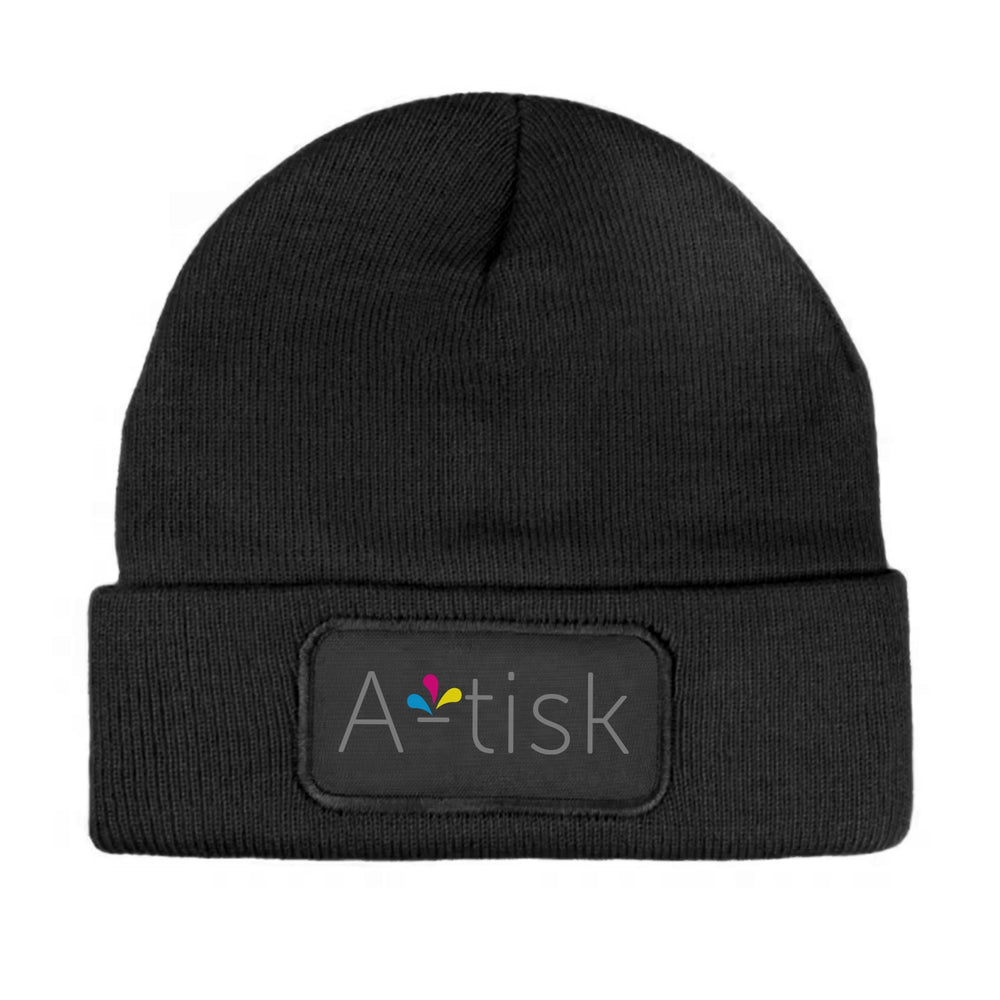 muts unisex grof gebreid zwart met logo 201451