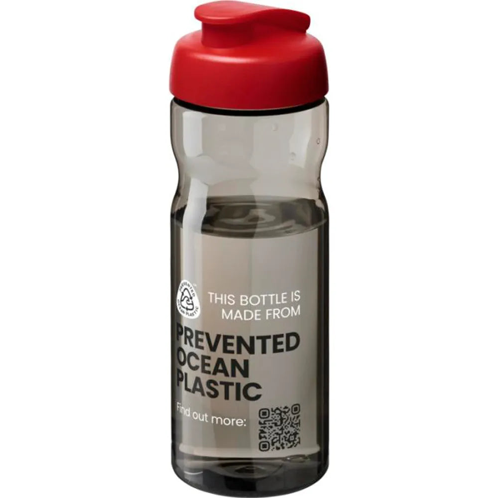 H2O Active Eco POP Base sportfles 650 ml met rode dop en voorbeeldbedrukking, Transparant rookgrijs - 2021009721