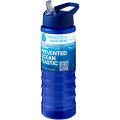 Geribbelde sportfles 750 ml van gerecycled plastic - Blauw