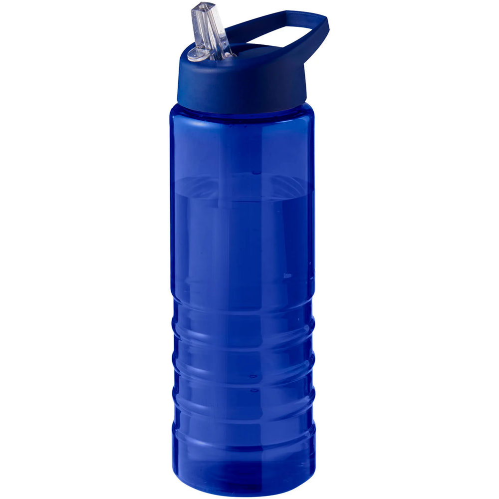 Geribbelde sportfles 750 ml van gerecycled plastic met donkerblauwe dop, Blauw - 20210482