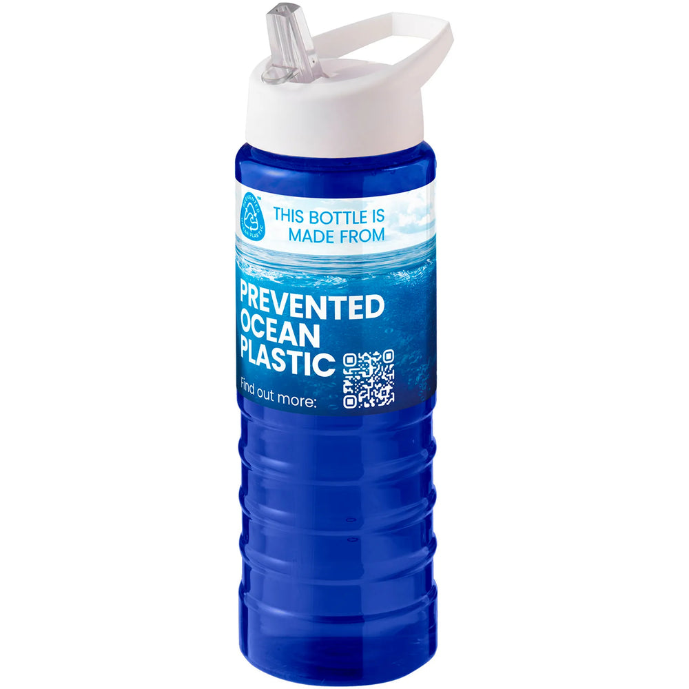 Geribbelde sportfles 750 ml van gerecycled plastic - Blauw met witte dop