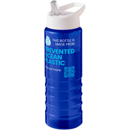 Geribbelde sportfles 750 ml van gerecycled plastic - Blauw met witte dop