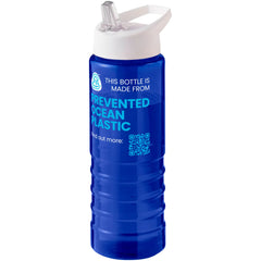 Geribbelde sportfles 750 ml van gerecycled plastic - Blauw met witte dop