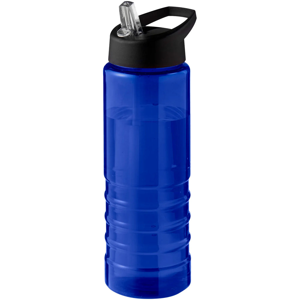 Geribbelde sportfles 750 ml van gerecycled plastic met witte dop, Blauw - 20210482