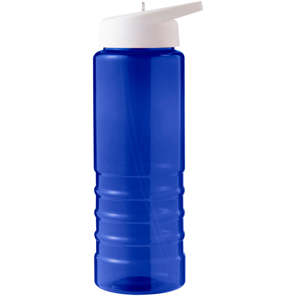 Geribbelde sportfles 750 ml van gerecycled plastic - Blauw met witte dop