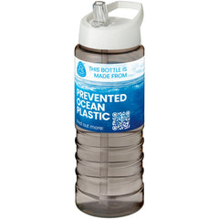 Geribbelde sportfles 750 ml van gerecycled plastic - Houtskool met witte dop