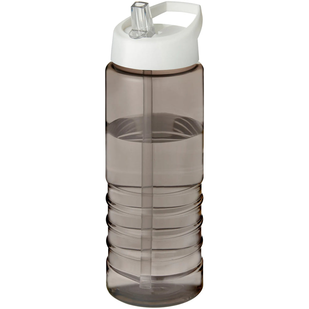 Geribbelde sportfles 750 ml van gerecycled plastic met witte dop, Houtskool - 20210482