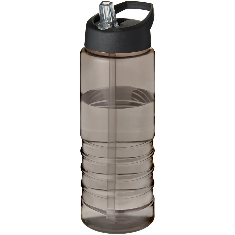 Geribbelde sportfles 750 ml van gerecycled plastic met zwarte dop, Houtskool - 20210482