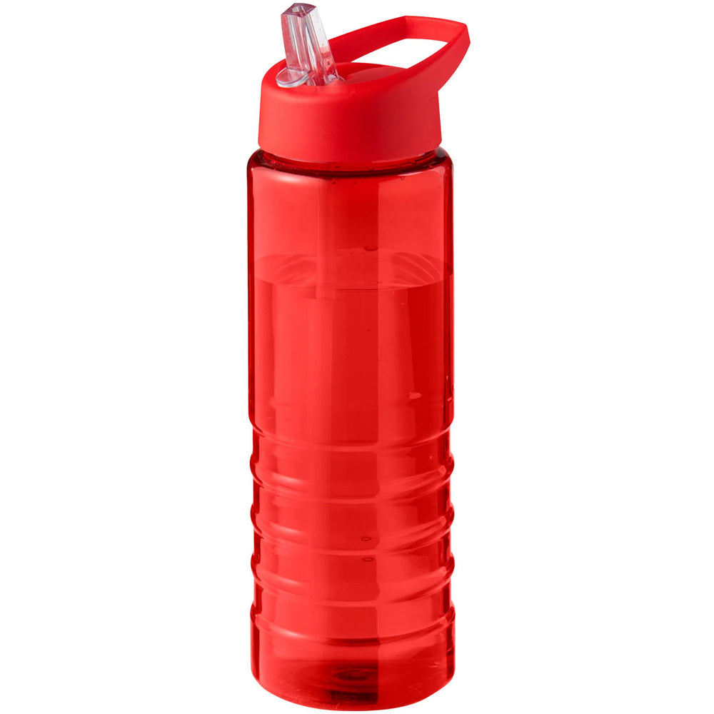 Geribbelde sportfles 750 ml van gerecycled plastic met rode dop, Rood - 20210482