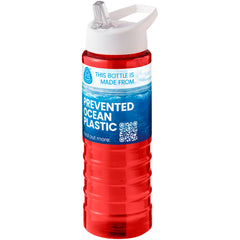 Geribbelde sportfles 750 ml van gerecycled plastic - Rood met witte dop