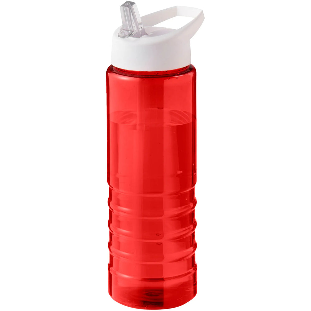 Geribbelde sportfles 750 ml van gerecycled plastic met witte dop, Rood - 20210482