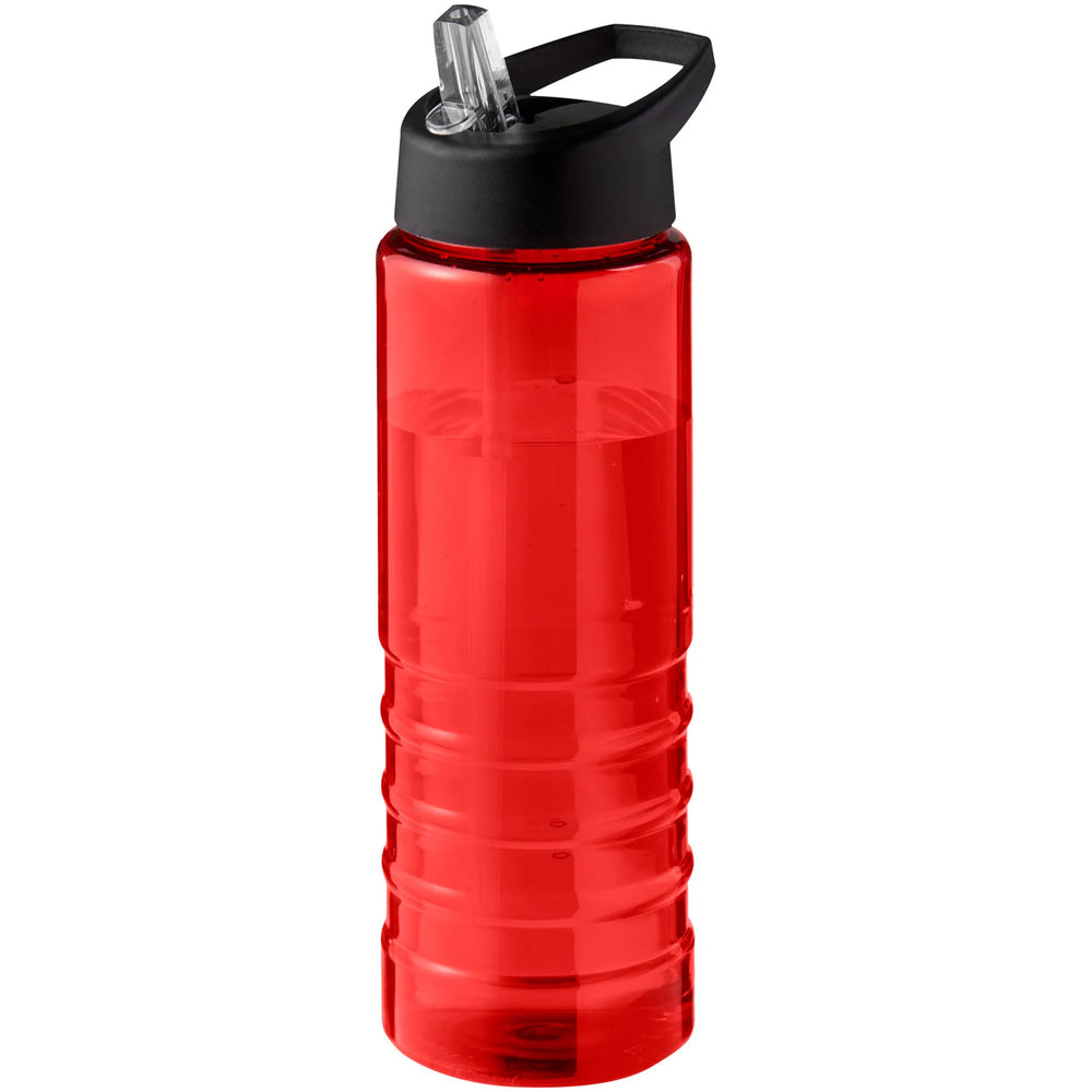 Geribbelde sportfles 750 ml van gerecycled plastic met zwarte dop, Rood - 20210482