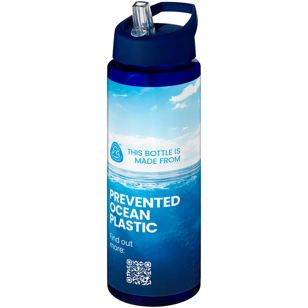 Sportfles 850 ml van Prevented Ocean Plastic met blauwe dop en fullcolour voorbeeldbedrukking, Blauw - 20210486