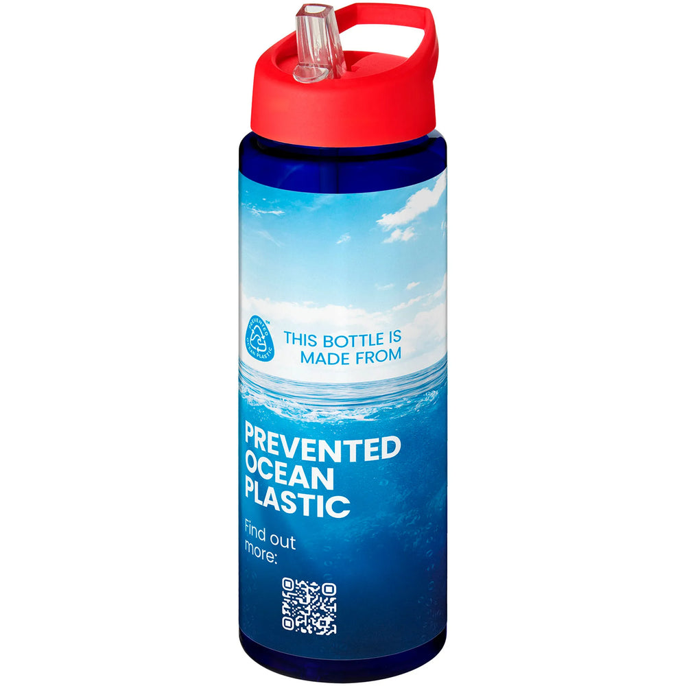 Sportfles 850 ml van Prevented Ocean Plastic met rode dop en fullcolour voorbeeldbedrukking, Blauw - 20210486