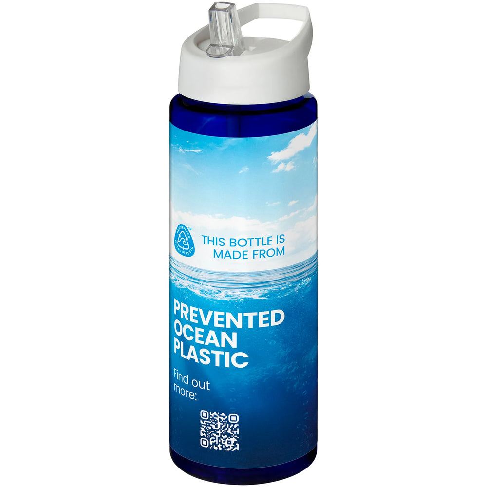 Sportfles 850 ml van Prevented Ocean Plastic met witte dop en fullcolour voorbeeldbedrukking, Blauw - 20210486