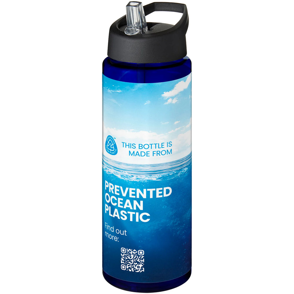 Sportfles 850 ml van Prevented Ocean Plastic met zwarte dop en fullcolour voorbeeldbedrukking, Blauw - 20210486