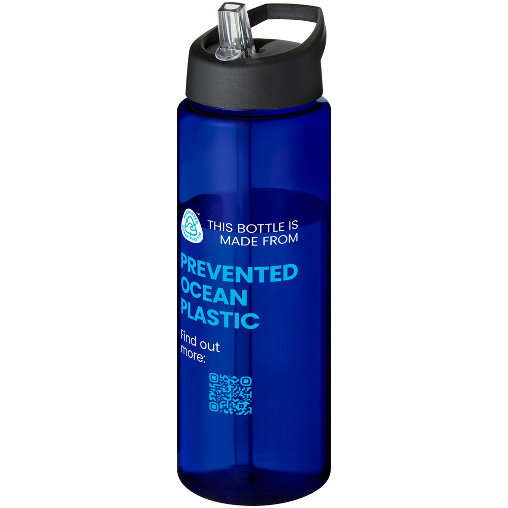 Sportfles 850 ml van Prevented Ocean Plastic met zwarte dop en voorbeeldbedrukking, Blauw - 20210486