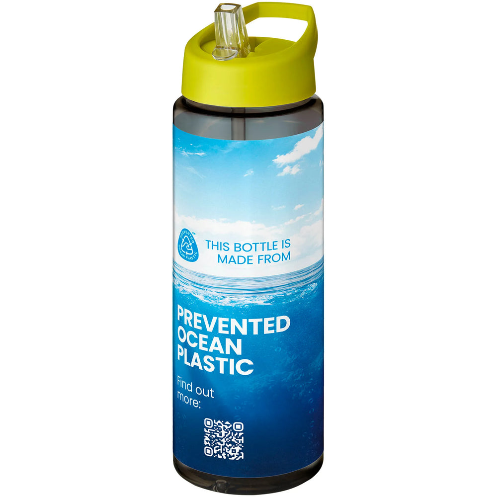 Sportfles 850 ml van Prevented Ocean Plastic met limoengroene dop en fullcolour voorbeeldbedrukking, Houtskool - 20210486