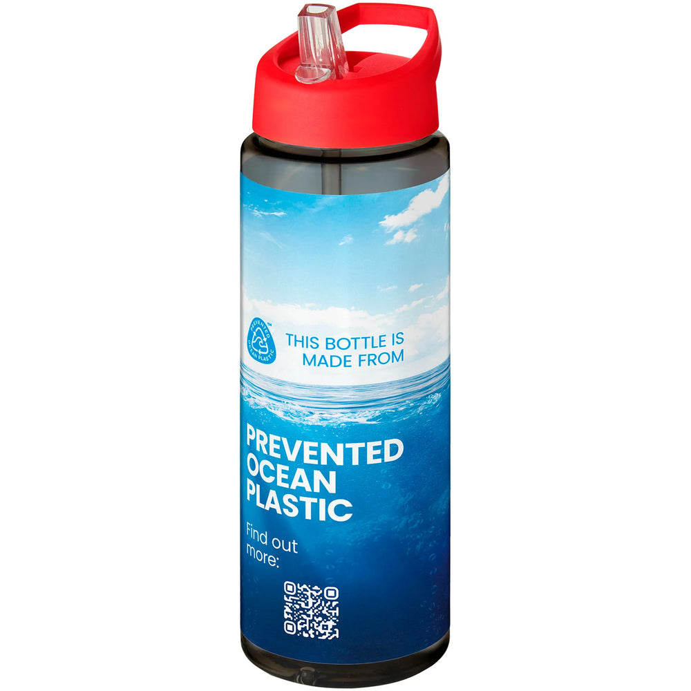 Sportfles 850 ml van Prevented Ocean Plastic met rode dop en fullcolour voorbeeldbedrukking, Houtskool - 20210486