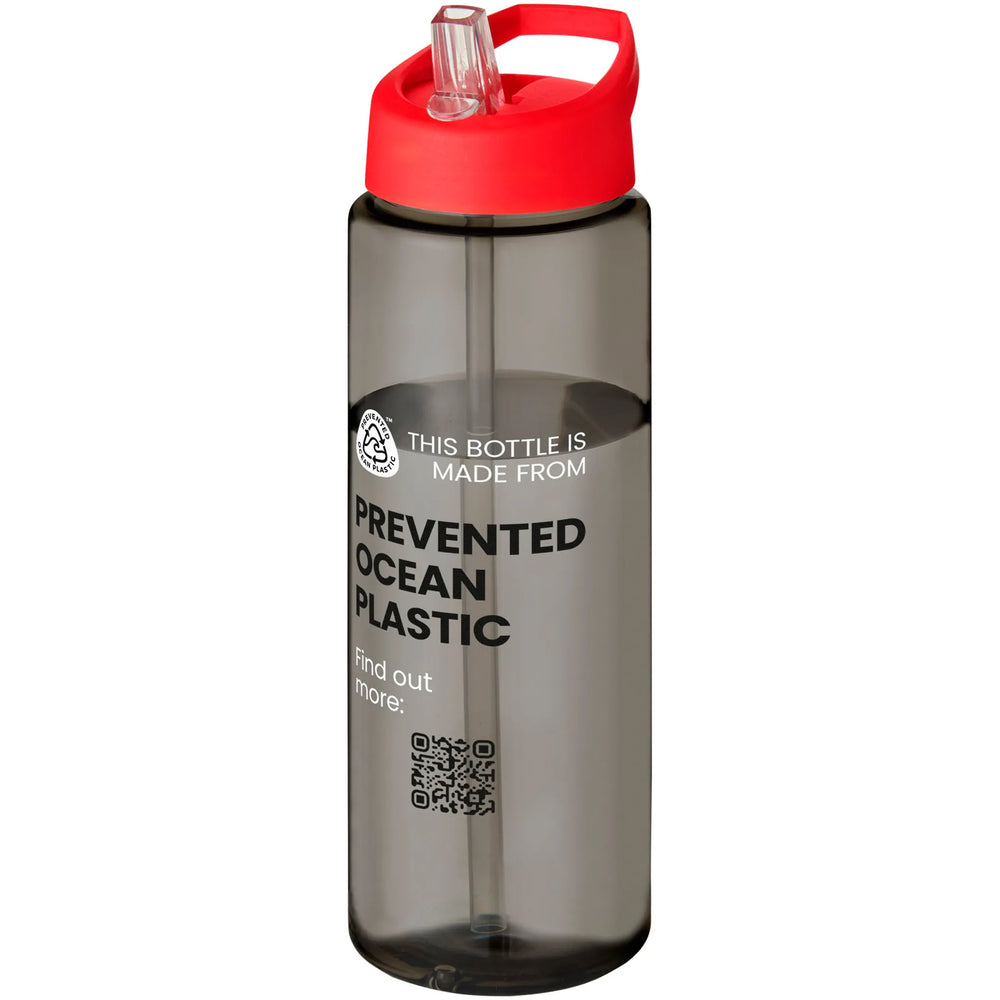 Sportfles 850 ml van Prevented Ocean Plastic met rode dop en voorbeeldbedrukking, Houtskool - 20210486