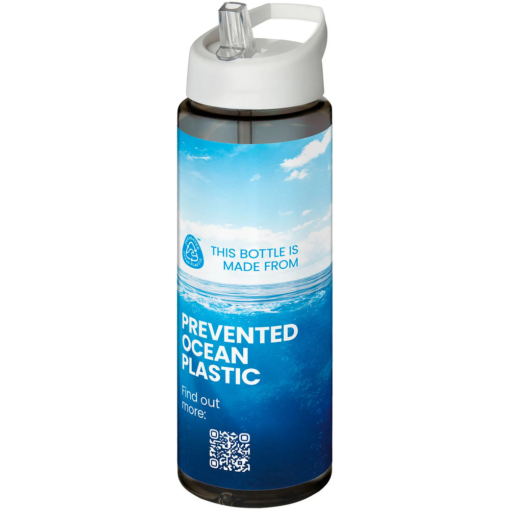 Sportfles 850 ml van Prevented Ocean Plastic met witte dop en fullcolour voorbeeldbedrukking, Houtskool - 20210486