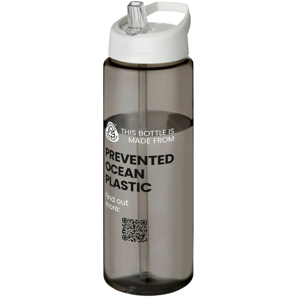 Sportfles 850 ml van Prevented Ocean Plastic met witte dop en voorbeeldbedrukking, Houtskool - 20210486