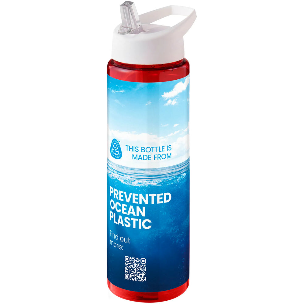 Sportfles 850 ml van Prevented Ocean Plastic met witte dop en fullcolour voorbeeldbedrukking, Rood - 20210486