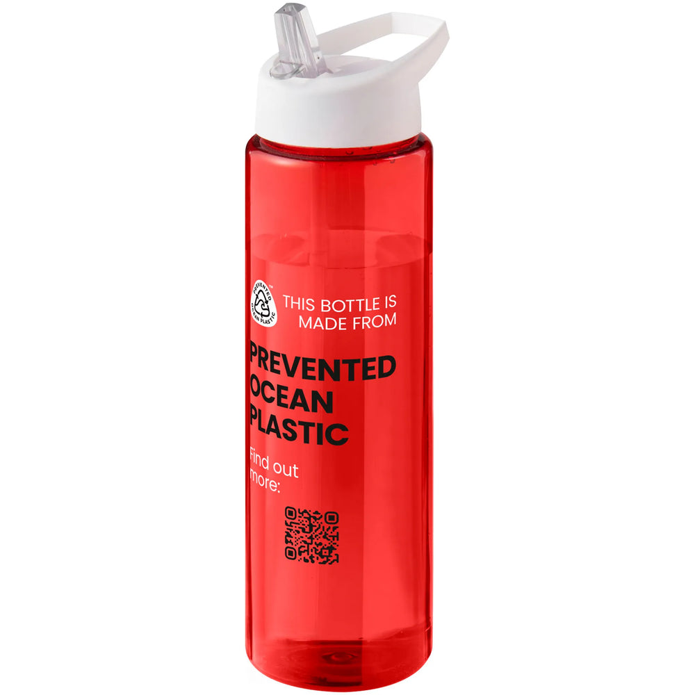 Sportfles 850 ml van Prevented Ocean Plastic met witte dop en voorbeeldbedrukking, Rood - 20210486