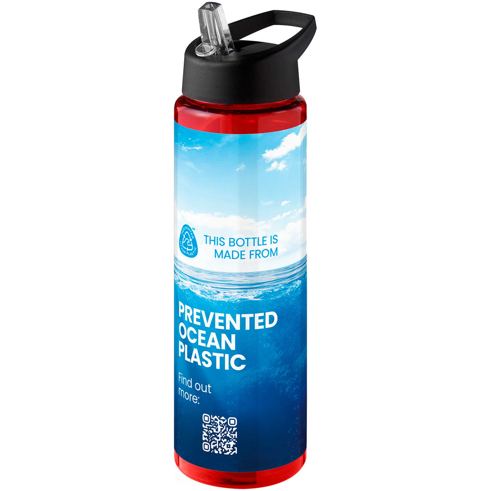 Sportfles 850 ml van Prevented Ocean Plastic met zwarte dop en fullcolour voorbeeldbedrukking, Rood - 20210486