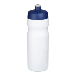 Baseline sportfles 650 ml met morsvrije drinktuit en donkerblauwe dop en voorbeeldbedrukking, Wit - 2021068414