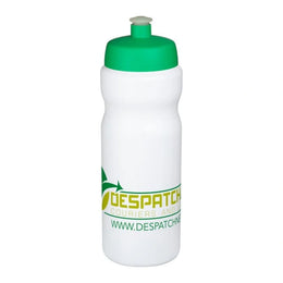 Baseline sportfles 650 ml met morsvrije drinktuit en groene dop en voorbeeldbedrukking, Wit - 2021068414
