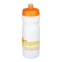 Baseline sportfles 650 ml met morsvrije drinktuit en oranje dop en voorbeeldbedrukking, Wit - 2021068414