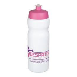Baseline sportfles 650 ml met morsvrije drinktuit en roze dop en voorbeeldbedrukking, Wit - 2021068414